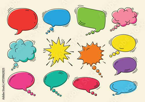 Colorful Comic Speech and Thought Bubbles Set – Cartoon Pop Art Dialog Balloons Collection