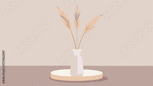 A creamy white ceramic vase filled with dried pampas grass adds a subtle yet eyecatching texture to a side table.