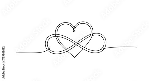 One line drawing of infinity heart love symbol continuous line art vector illustration minimalist design element