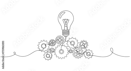 Innovative idea lightbulb with gears and cogs for creative thinking and problem solving concept design art