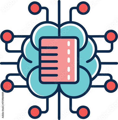 AI Brain Chip Vector Icon on White Background – Artificial Intelligence, Machine Learning, Technology, Apps, Websites, and UI Design