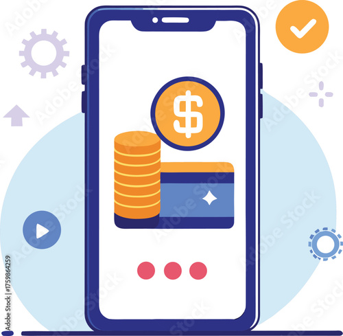 Mobile Screen Vector Showing Money Transfer – Modern Fintech, Digital Payment, and Banking App Icon on White Background