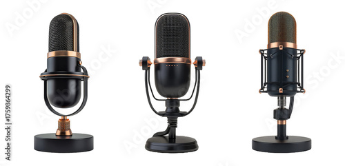 Collection of Retro Studio Microphones on Isolated on Transparent Background