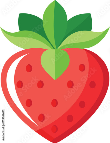 Vector art of a red strawberry with green leaves