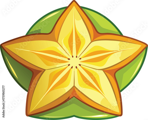 Vector art of a ripe star fruit, also known as carambola, sliced in half to reveal its star shape and vibrant yellow flesh