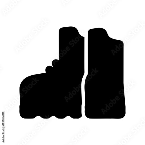 Solid black silhouette representing a pair of winter boots for outdoor activities