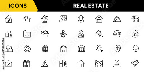 Real estate line icons collection. Big UI icon set in a flat design. Thin outline icons pack. Vector illustration
