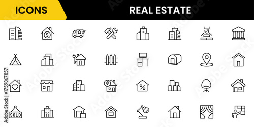 Real estate line icons collection. Big UI icon set in a flat design. Thin outline icons pack. Vector illustration
