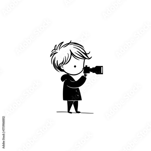 Movie Director. Movie Director simple black and white line art vector logo