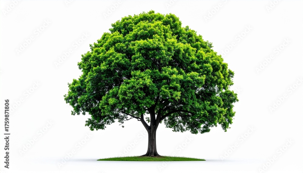 Fototapeta premium Lush Green Tree Isolated on White Background Symbolizing Growth and Natural Beauty in a Minimalist Composition.