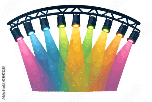 Colorful stage lights illuminating rainbow hues in a concert setup arena lights