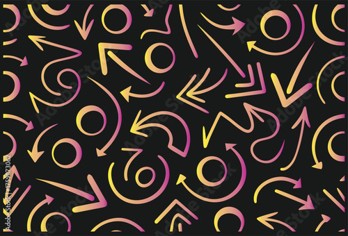Neon Abstract Doodle Line Pattern on Black Background Vector Design