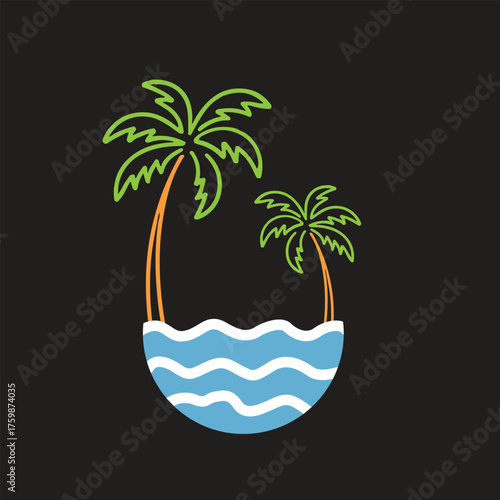 Plam tree and wave vector illustration