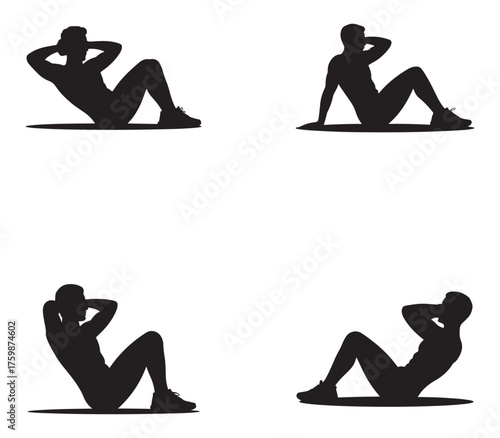 Man performing sit up exercise silhouette for fitness and health