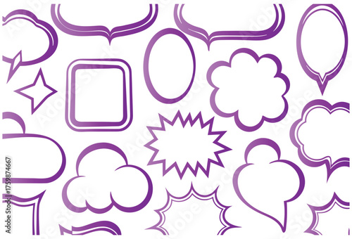Purple Outline Comic Speech Bubble and Doodle Frame Vector Collection