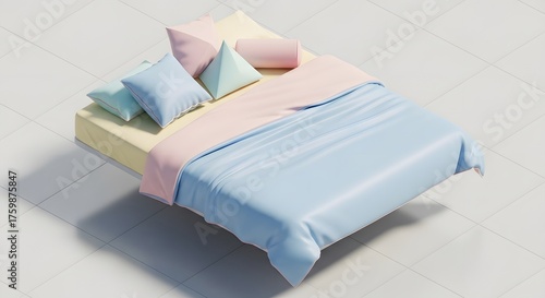 Serene pastel bedroom setup for a relaxing night's sleep, dreamlike bedroom interior, calming bedroom aesthetic, perfect for lifestyle blog or interior design