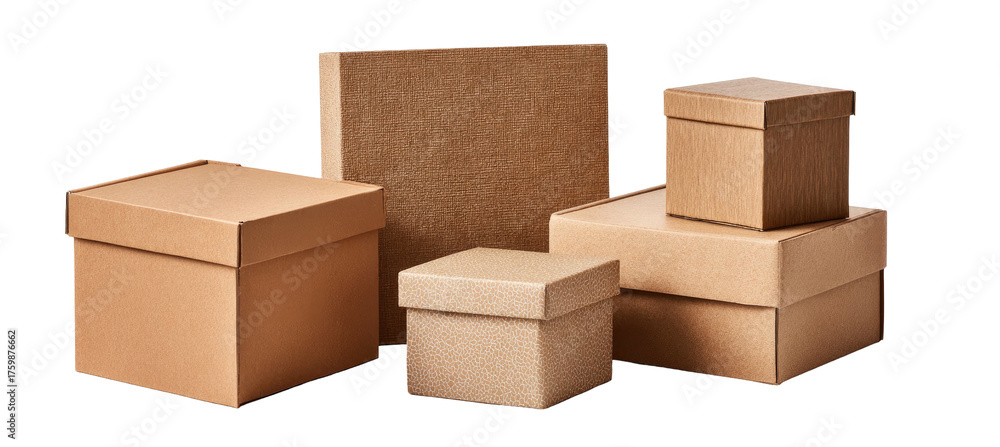 Fototapeta premium A studio shot showcasing an assortment of various-sized, closed cardboard boxes against a black background