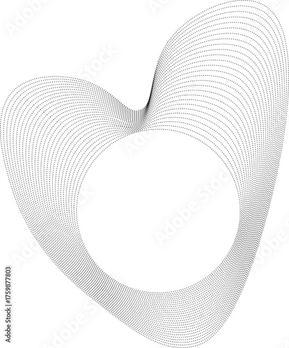 Circular center surrounded by v-shaped wave lines formed with dots in a naturally flowing pattern.