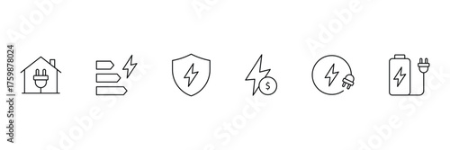 Energy efficiency web icons in line style. Green energy, power plant, planet care, protection, solar energy. Vector illustration. 