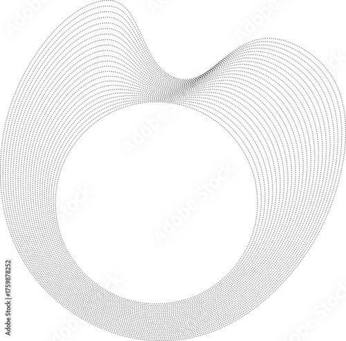 Vector graphic with a circular hollow core and floating outer edges shaped by layered dotted lines in a loose organic flow.
