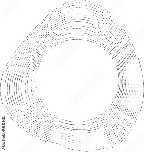 Vector design composed of a circular core and dotted borders flowing in an undulating and abstract formation.