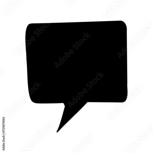 Black speech bubble with a rectangular body and pointed tail on white