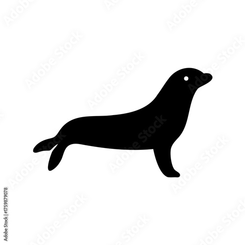 Silhouette of a seal on white background, simple illustration for design