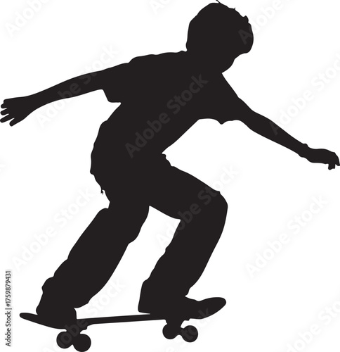 Silhouette of a skateboarder boy on a white background performing stunts extreme sport and youth lifestyle concept skateboarding culture and recreation