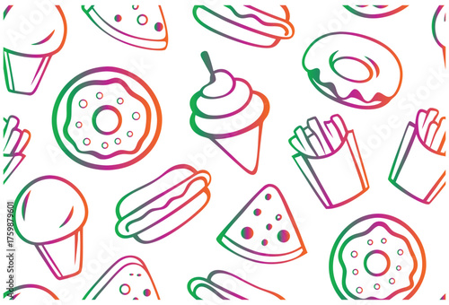Colorful Bakery Food Vector Illustration with Desserts and Snacks