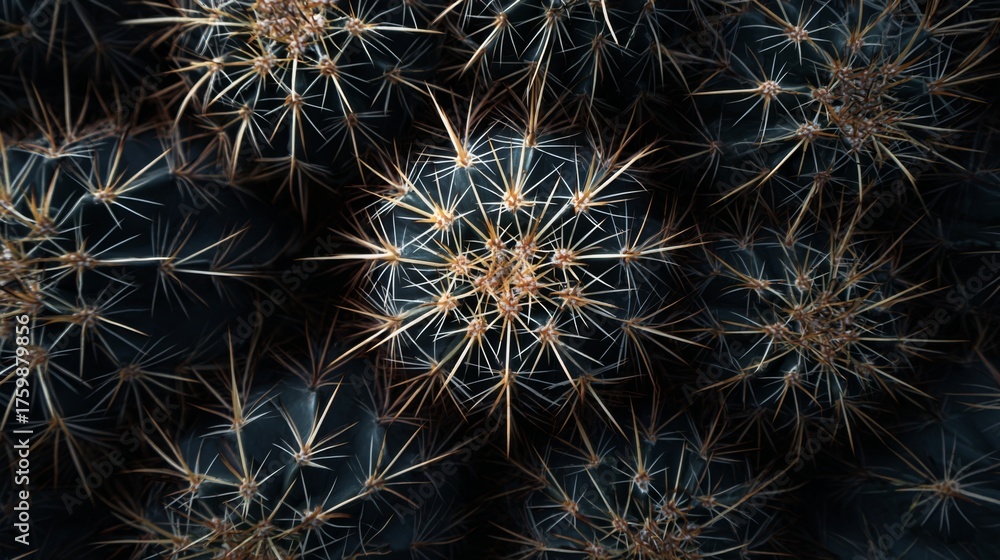 Obraz premium Close-Up View of Black Cactus Texture in Desert Environment with Intricate Spines and Patterns