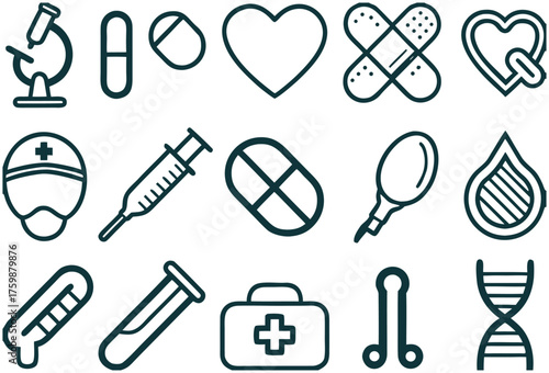 Medical Equipment and Healthcare Tools Outline Vector Illustration