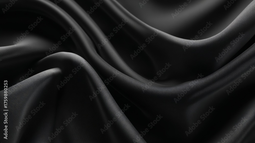 Fototapeta premium Luxurious Black Silk Fabric with Gentle Folds and Soft Texture Perfect for Minimalist Backgrounds