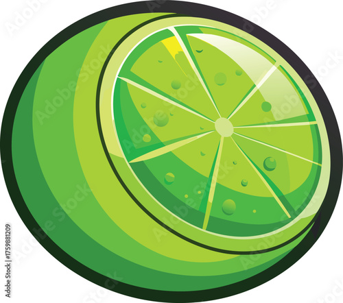 Vector art of closeup of a glossy lime slice with seeds and pulp