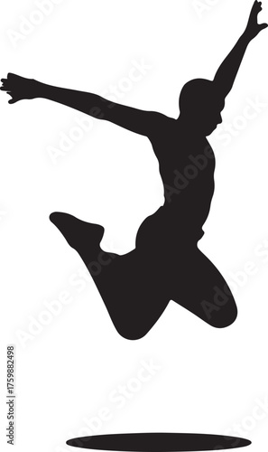 Dynamic dancer silhouette in mid jump action
