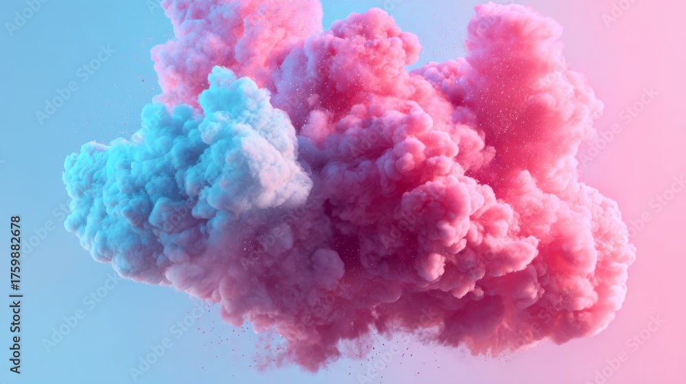 Fototapeta premium Surreal Cyan and Pink Smoke Explosion in Dreamy Atmosphere Captivating Visual Artistry