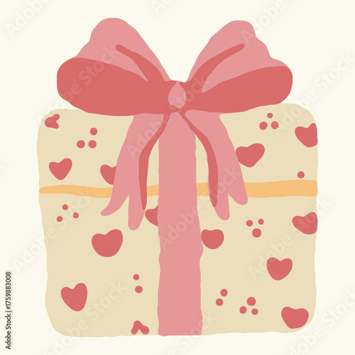 Cute hand-drawn gift box with ribbon, pastel vector illustration