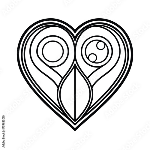 black and white heart vector floral art design icon logo