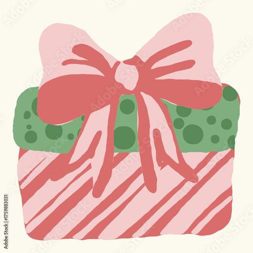 Cute hand-drawn gift box with ribbon, pastel vector illustration