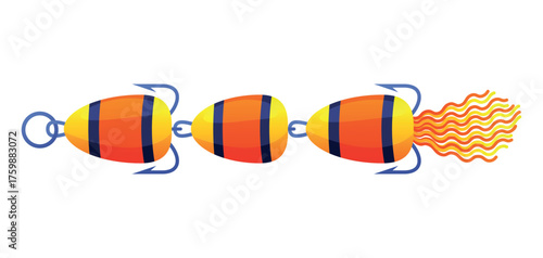 An illustration of a colorful fish bait with an original design, perfect for attracting fish during various types of fishing.