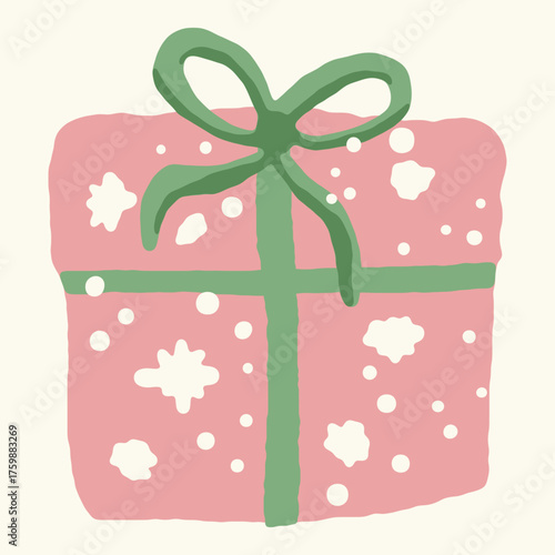 Cute hand-drawn gift box with ribbon, pastel vector illustration
