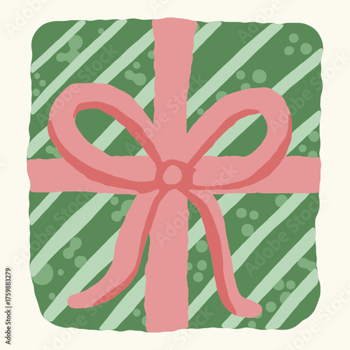 Cute hand-drawn gift box with ribbon, pastel vector illustration