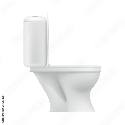An illustration of a white domestic toilet, viewed from the side. The design emphasizes simplicity and elegance, making it suitable for modern bathrooms.