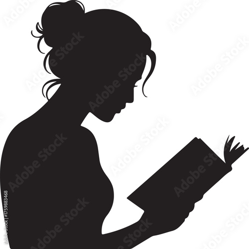 Woman reading a book silhouette for banner advertisement