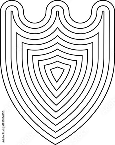 A valor shield with concentric outlines and strong geometric shapes representing knightly honor and strength.