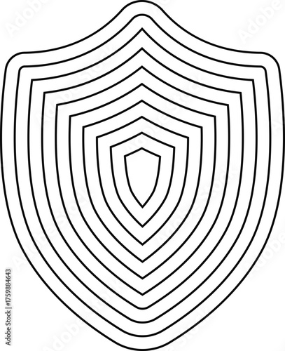 A crest with winged details symbolizing victory, outlined with concentric layers forming a heraldic emblem.