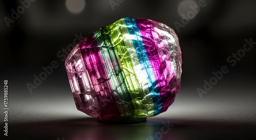 Stunning vibrant multi colored natural crystal gemstone radiant with internal light, a treasure of geological beauty and raw potential