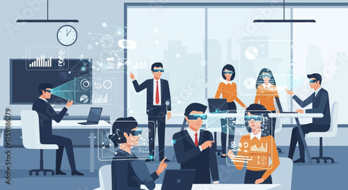Business Team Using Augmented Reality Technology in Modern Office – Digital Collaboration, Innovation, and Future Workplace Communication Concept