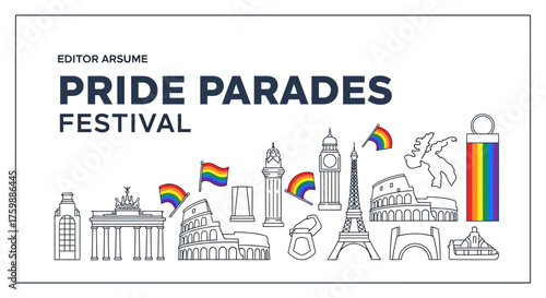 Celebrate global pride festivals with iconic landmarks and vibrant rainbow flags, embracing diversity and inclusion in a joyous international event.