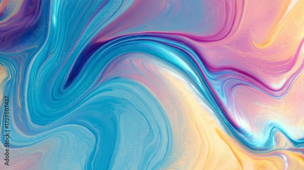 Fototapeta premium Ethereal Holographic Fluid Swirls in Dreamlike Colors with Energy and Texture for Abstract Visuals