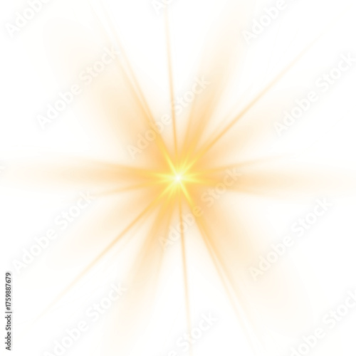 Yellow sun, a flash, a soft glow without departing rays. Star flashed with sparkles isolated on white background. Vector illustration of abstract yellow splash.